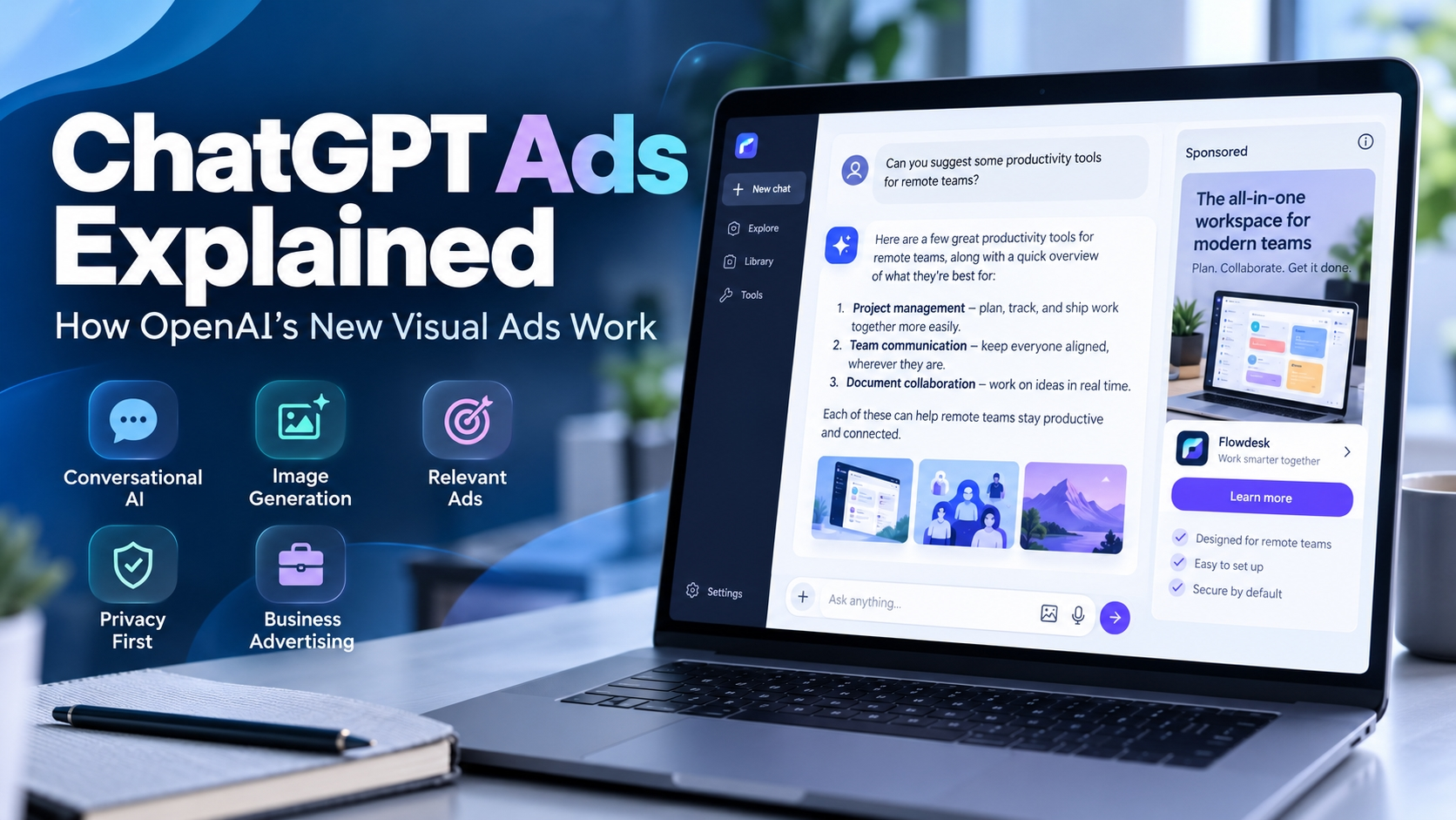 ChatGPT ads featured image showing a sponsored visual card displayed separately from an AI-generated answer