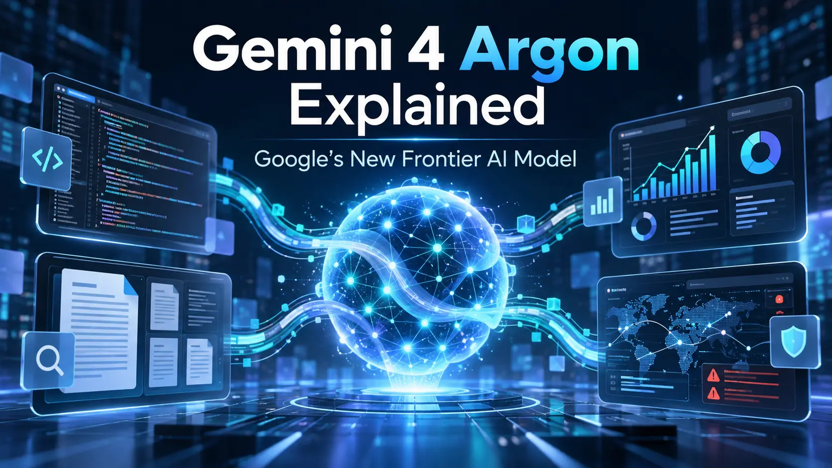 Gemini 4 Argon explainer graphic showing long-horizon AI reasoning across coding, documents and cybersecurity