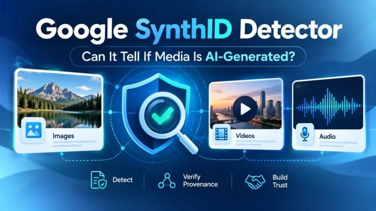 Google SynthID Detector featured image showing AI media verification for images, videos, and audio